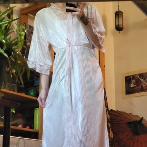 Vintage Kasara Baby Pink Lace Long Robe - Size S